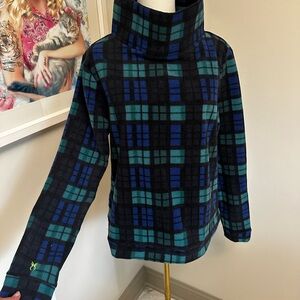 Dudley Stephens Plaid Fleece Pullover - Blue, Teal & Black